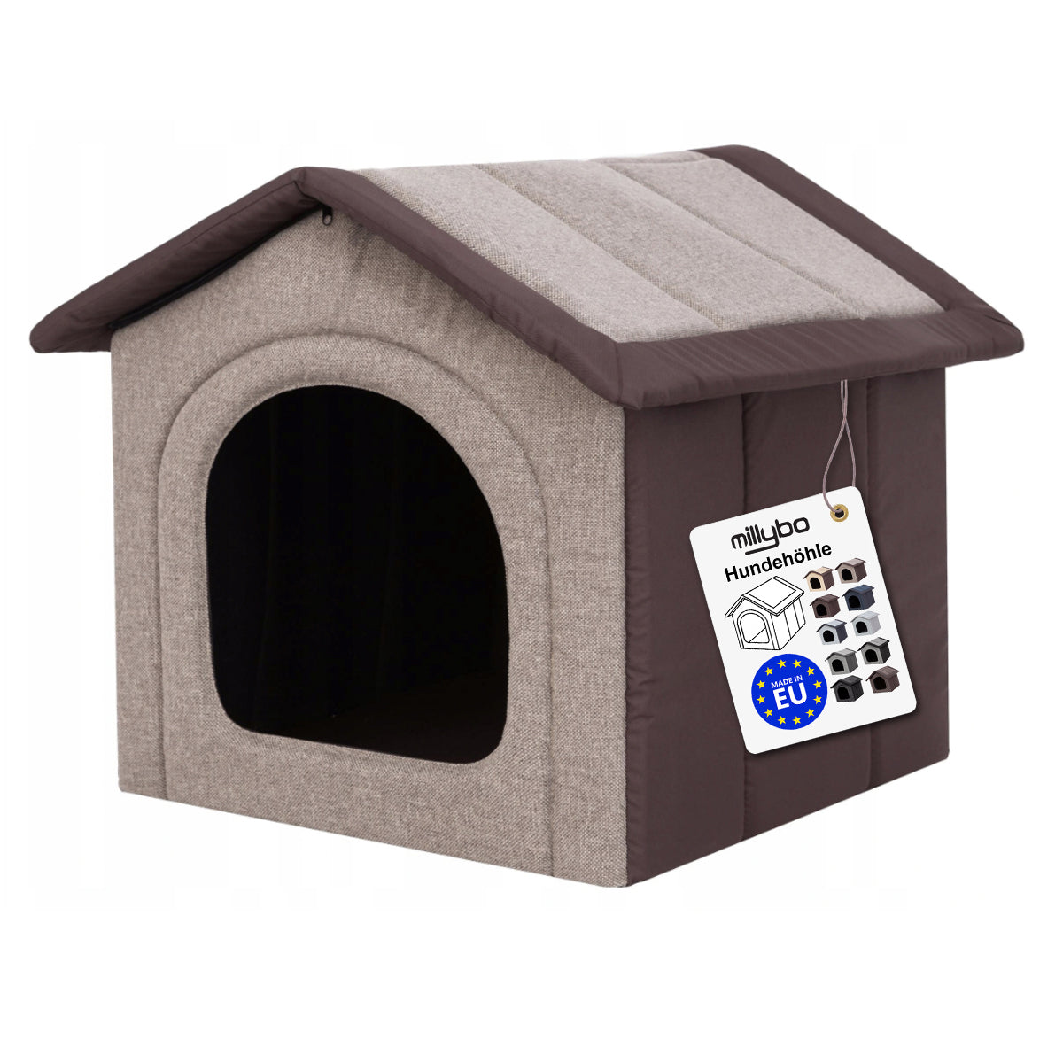 MILLYBO Textiles Hundehaus – Weiche Hundehöhle für maximalen Komfort  -  Cappuccino/Braun