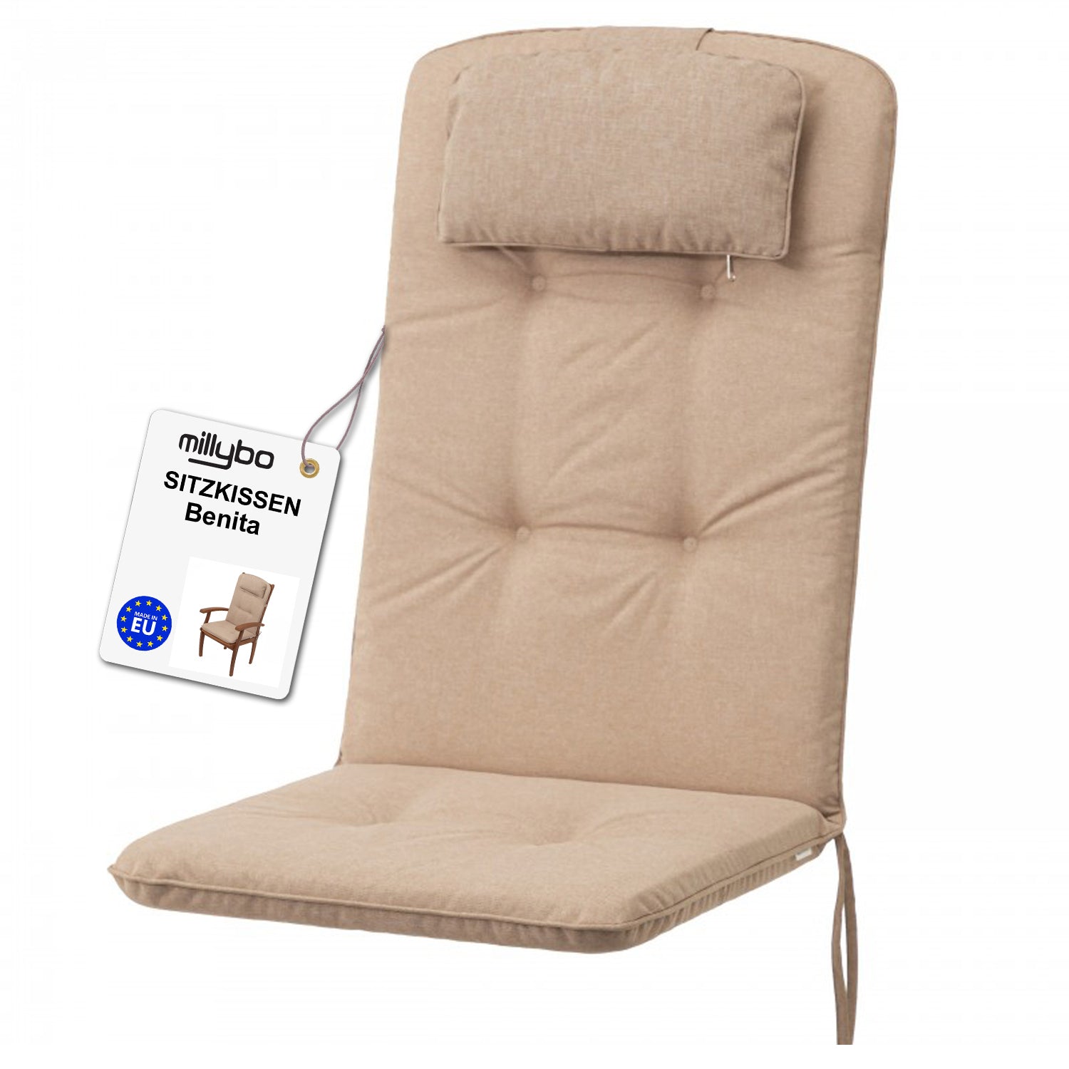 MILLYBO Gartenstuhlauflage – Sitzkissen für Gartenstühle & Balkonmöbel BENITA - Beige