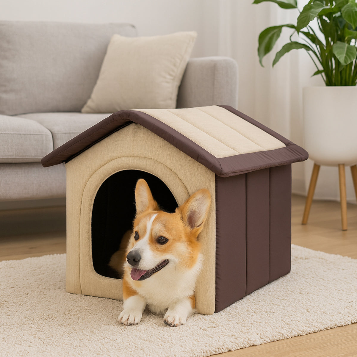 MILLYBO Textiles Hundehaus – Weiche Hundehöhle für maximalen Komfort  -  Beige/Braun