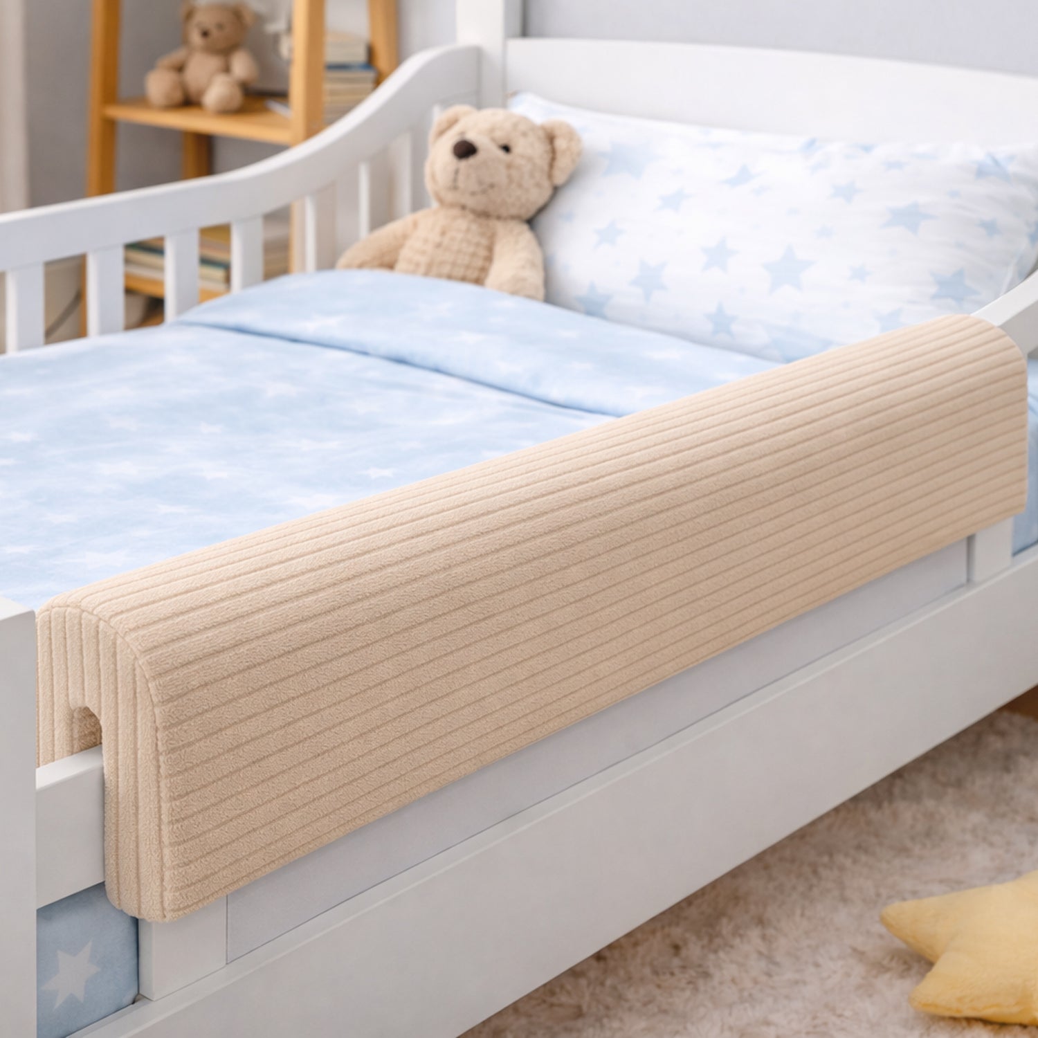 MILLYBO Bettkantenschutz für Betten -  Kissen für bettumrandung – Beige Cord