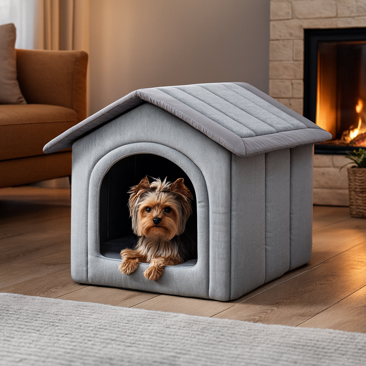 MILLYBO Textiles Hundehaus – Weiche Hundehöhle für maximalen Komfort  -  Ascheblau