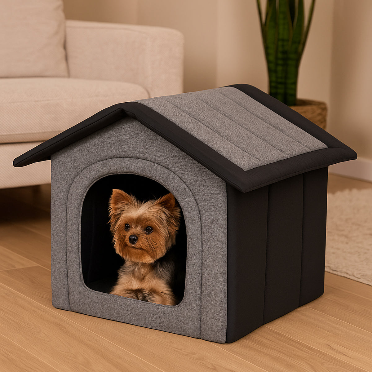 MILLYBO Textiles Hundehaus – Weiche Hundehöhle für maximalen Komfort  -  Grau/Schwarz