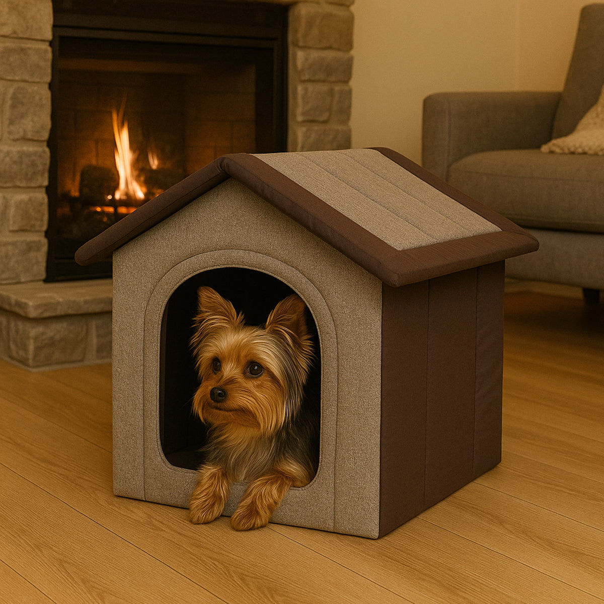 MILLYBO Textiles Hundehaus – Weiche Hundehöhle für maximalen Komfort  -  Cappuccino/Braun