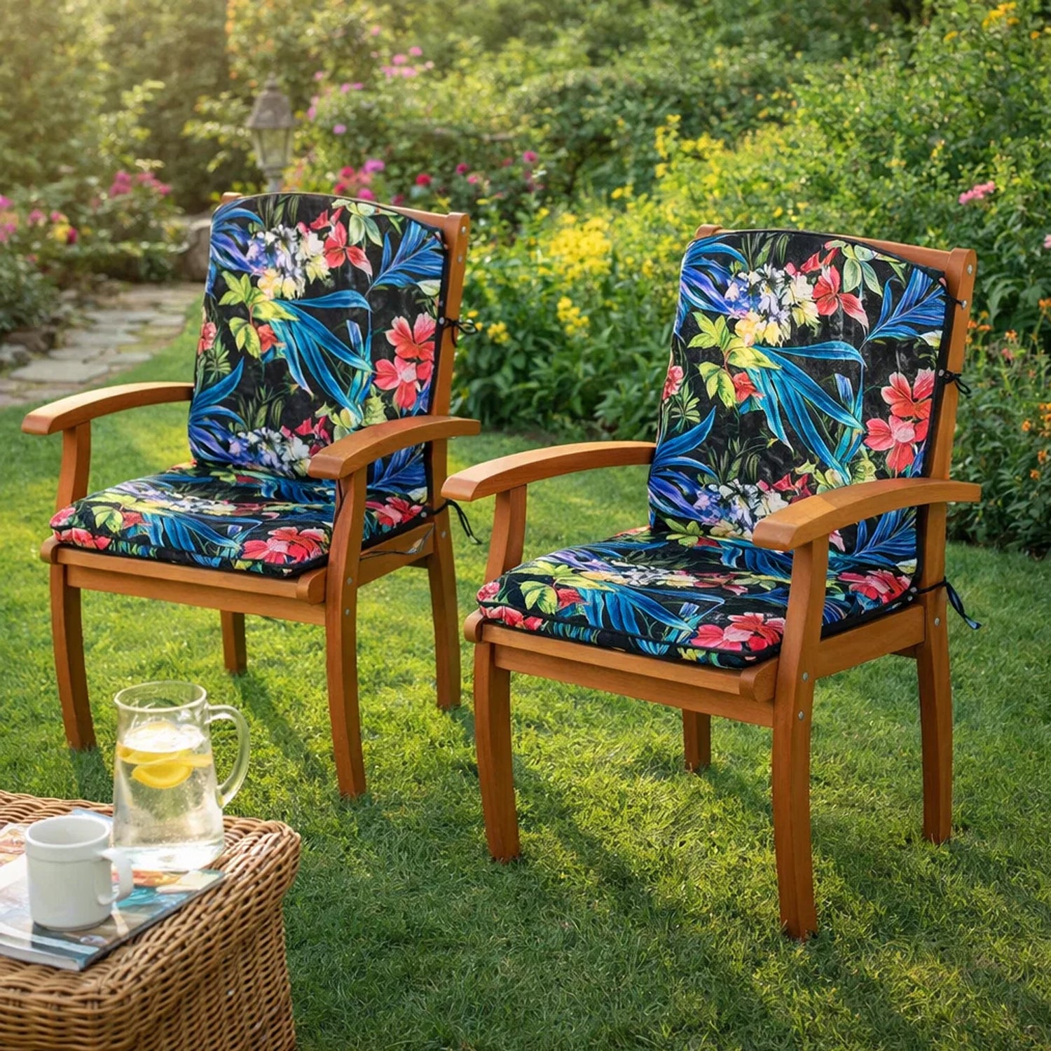 MILLYBO Gartenstuhlauflage – Sitzkissen für Gartenstühle & Balkonmöbel ALBA - Bunte Blätter