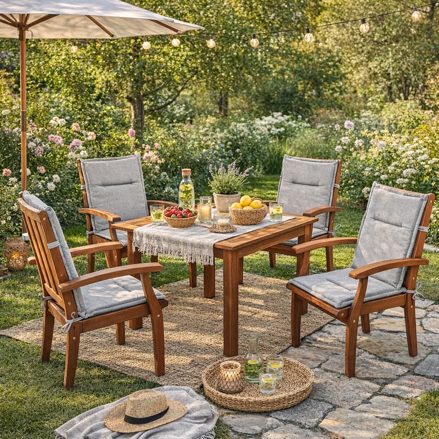 MILLYBO Gartenstuhlauflage – Sitzkissen für Gartenstühle & Balkonmöbel MIAMI - Hellgrau