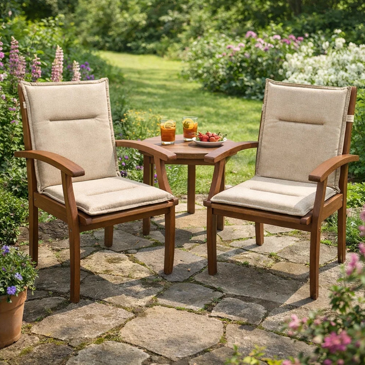 MILLYBO Gartenstuhlauflage – Sitzkissen für Gartenstühle & Balkonmöbel MIAMI - Beige