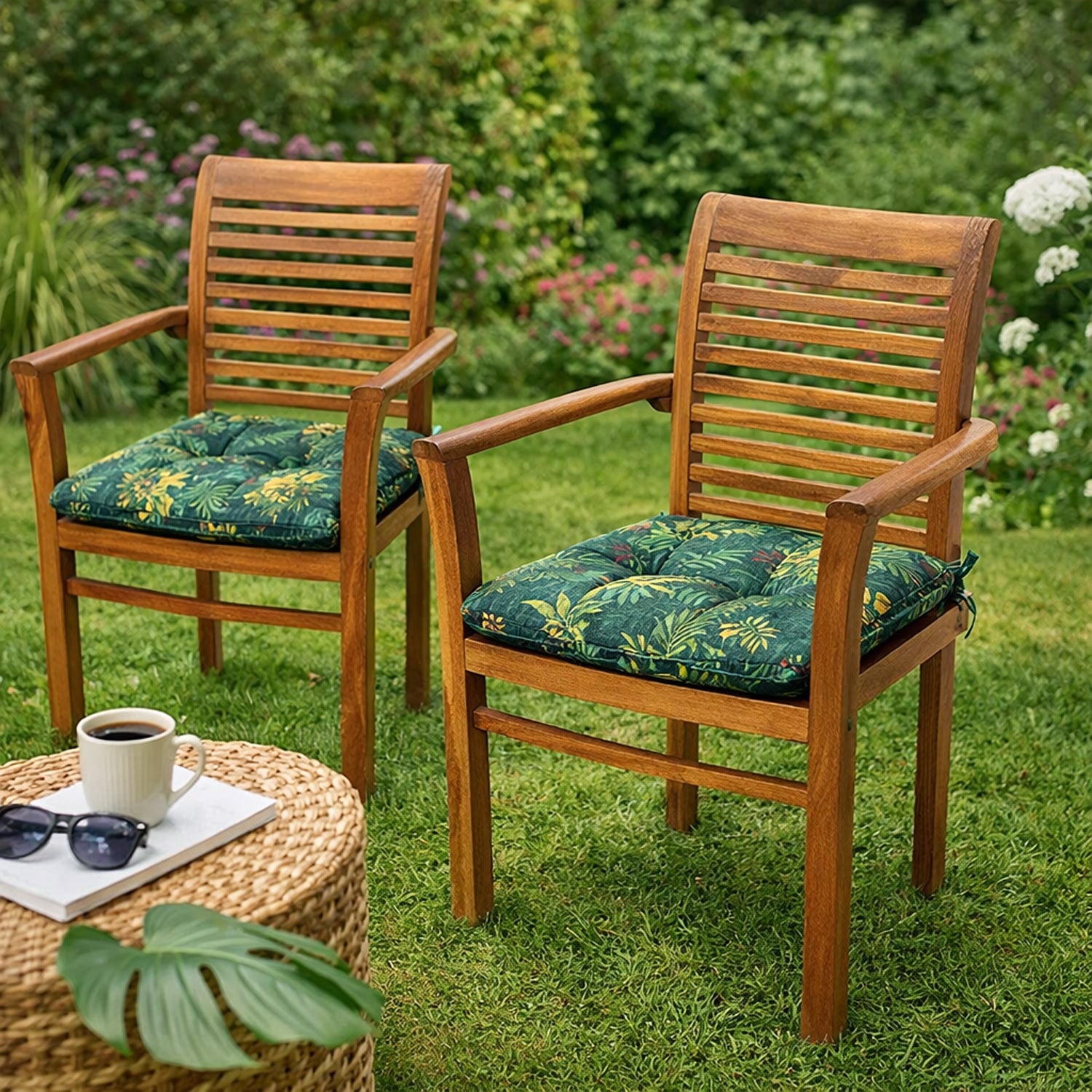 MILLYBO Gartenstuhlauflage – Sitzkissen für Gartenstühle & Balkonmöbel BELLA - Grüne Wiese