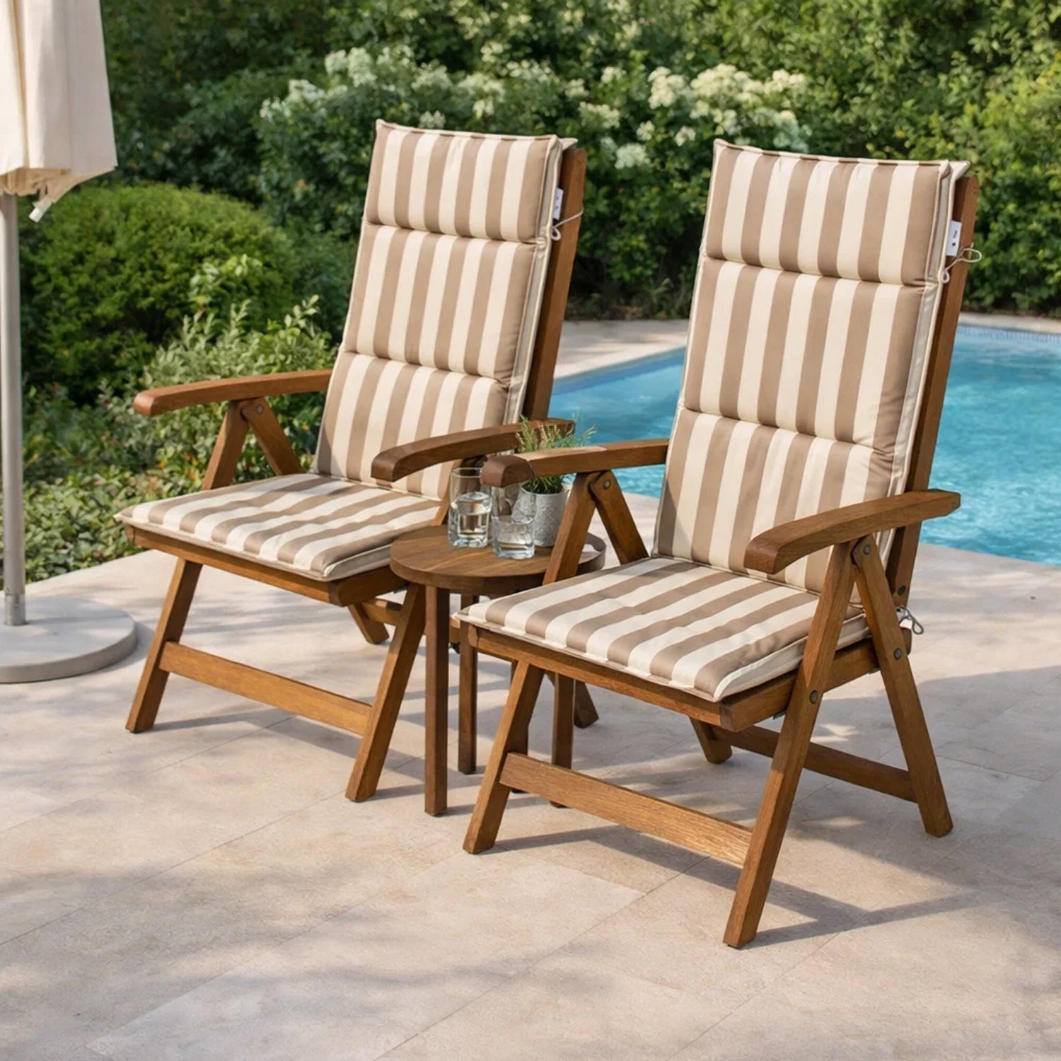 MILLYBO Gartenstuhlauflage – Sitzkissen für Gartenstühle & Balkonmöbel MARTA - Beige mit Streifen