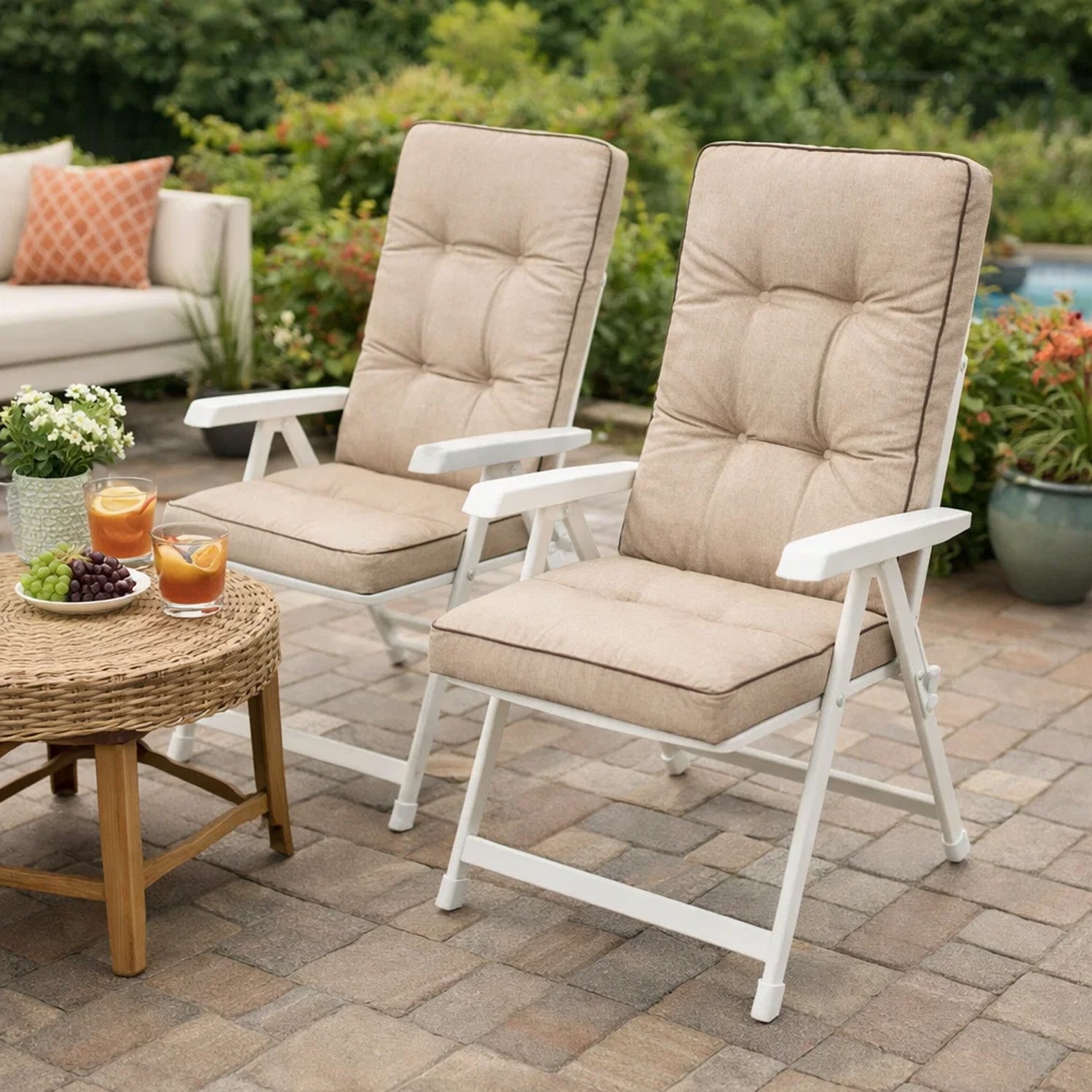 MILLYBO Gartenstuhlauflage – Sitzkissen für Gartenstühle & Balkonmöbel LENA aus Ökoleine - Beige
