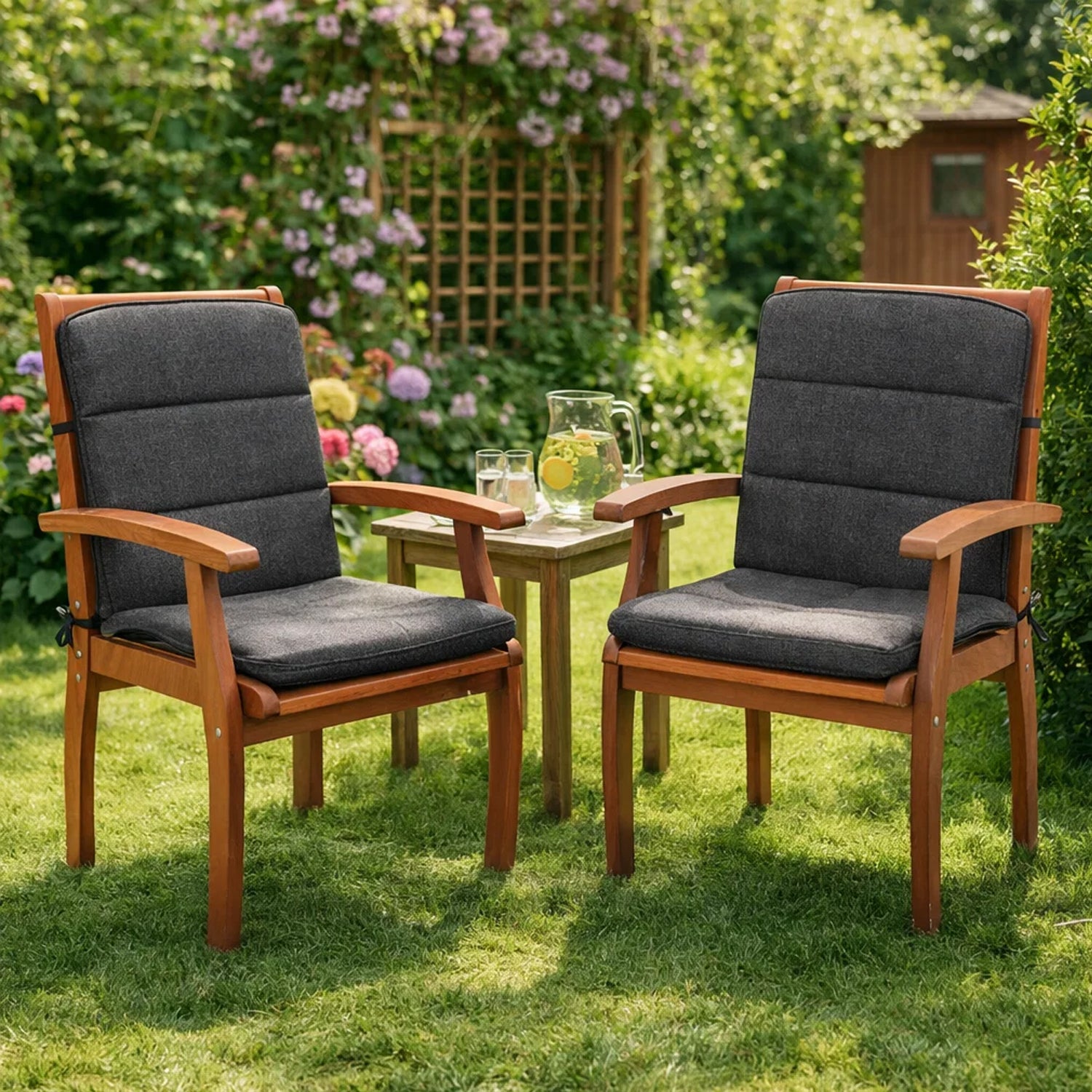MILLYBO Gartenstuhlauflage – Sitzkissen für Gartenstühle & Balkonmöbel ALBA - Schwarz