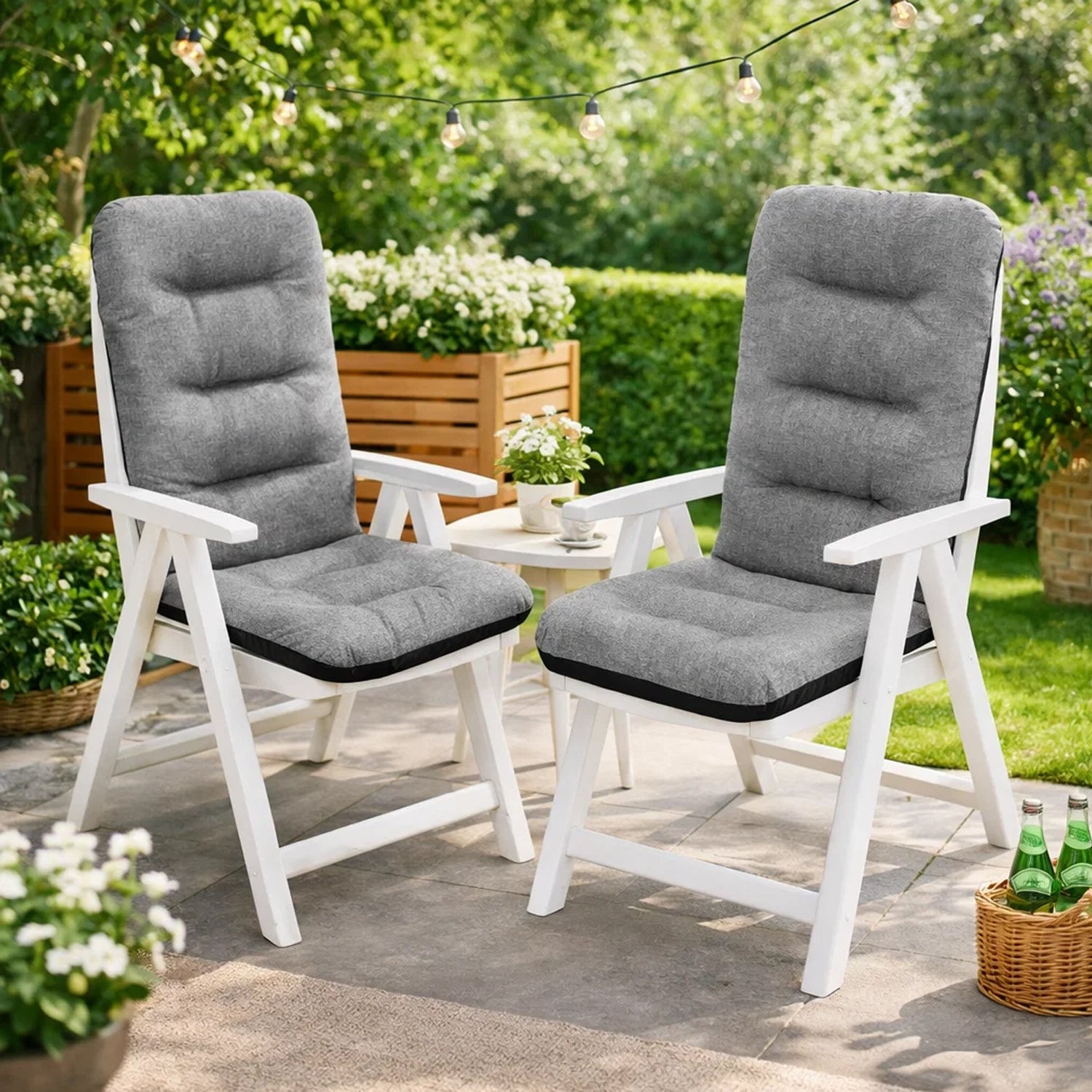 MILLYBO Gartenstuhlauflage – Sitzkissen für Gartenstühle & Balkonmöbel BASIA aus Ökoleine - Graphit