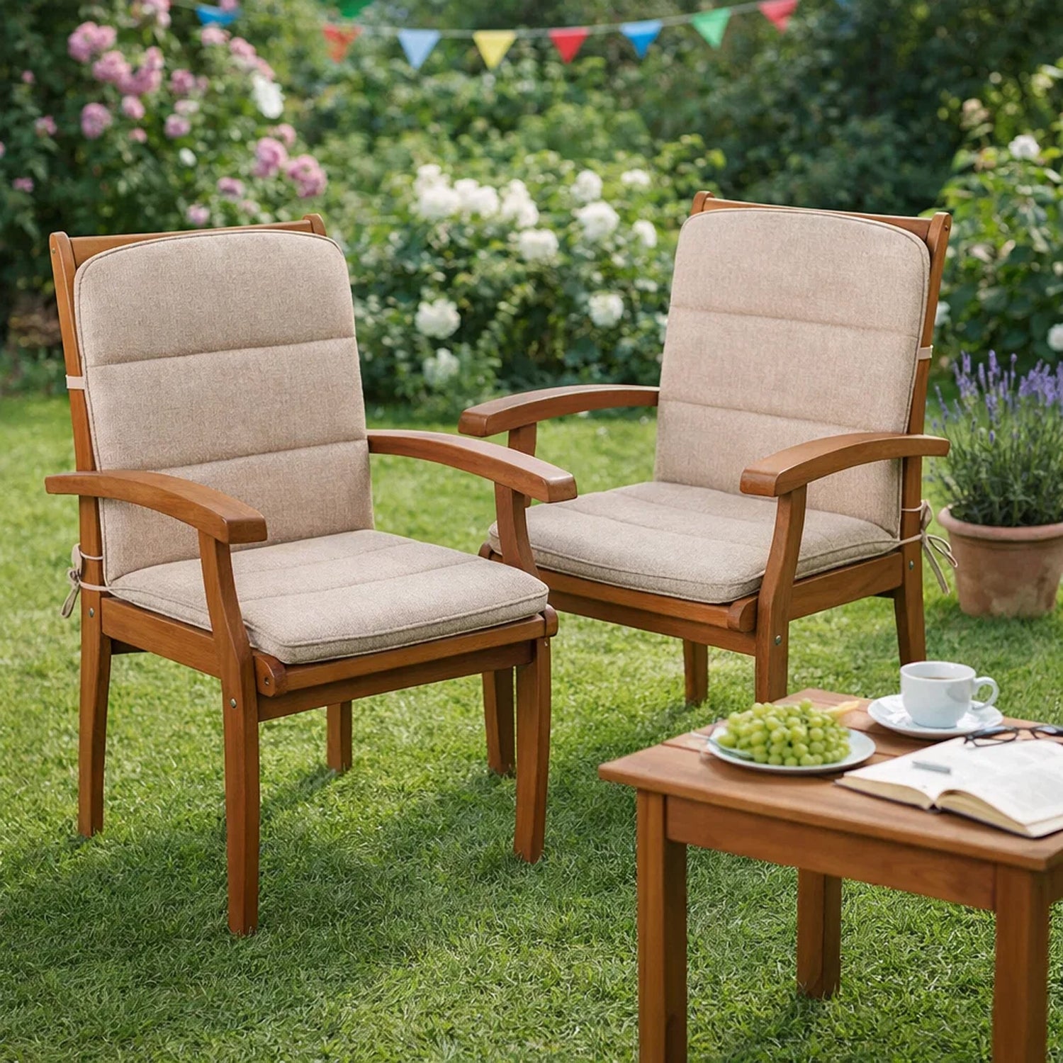 MILLYBO Gartenstuhlauflage – Sitzkissen für Gartenstühle & Balkonmöbel ALBA - Beige