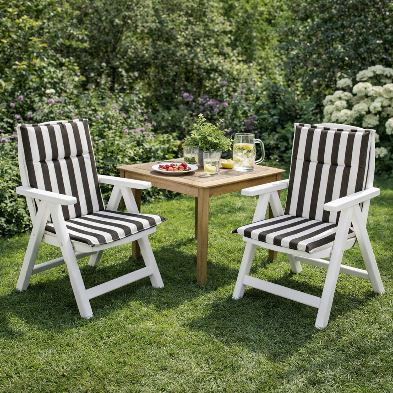MILLYBO Gartenstuhlauflage – Sitzkissen für Gartenstühle & Balkonmöbel MIAMI - Braun mit Streifen