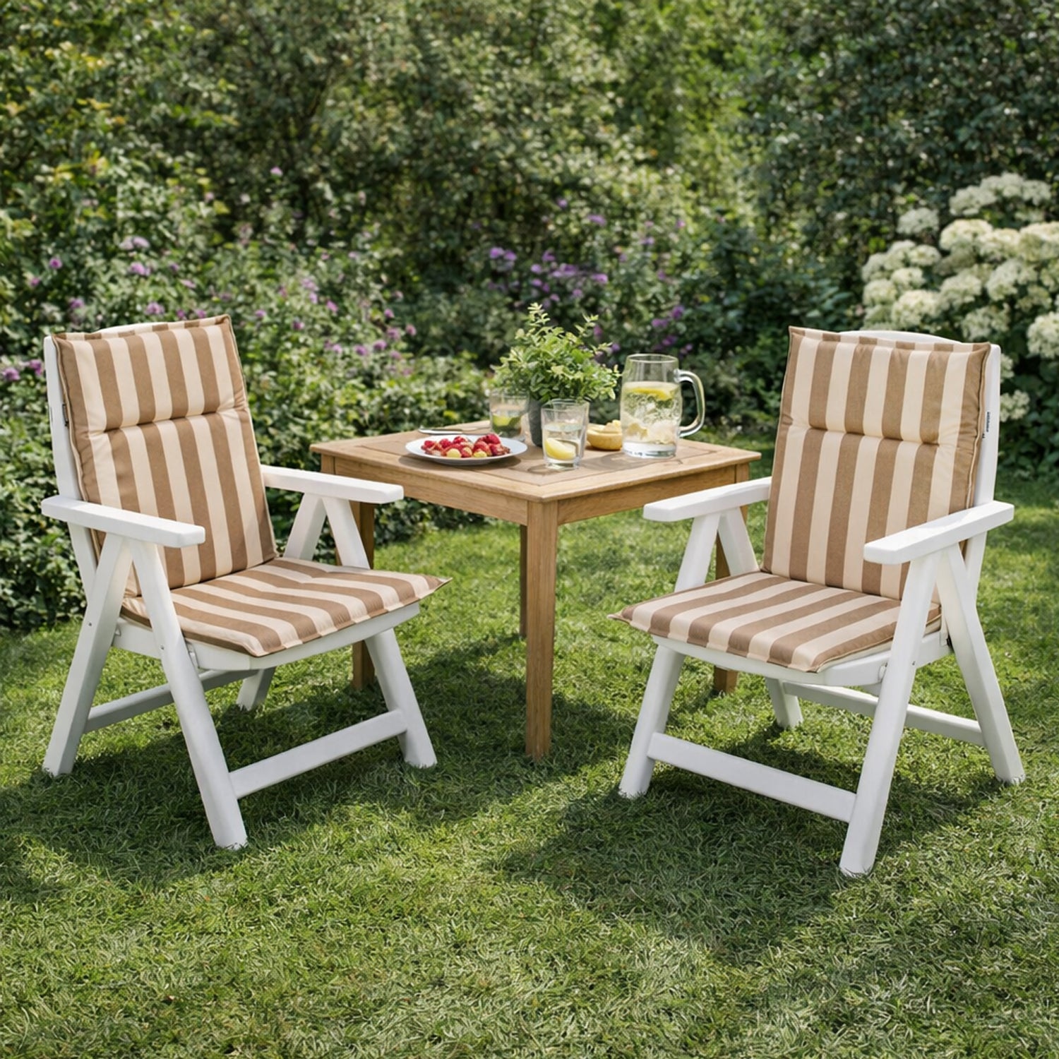 MILLYBO Gartenstuhlauflage – Sitzkissen für Gartenstühle & Balkonmöbel MIAMI - Beige mit Streifen