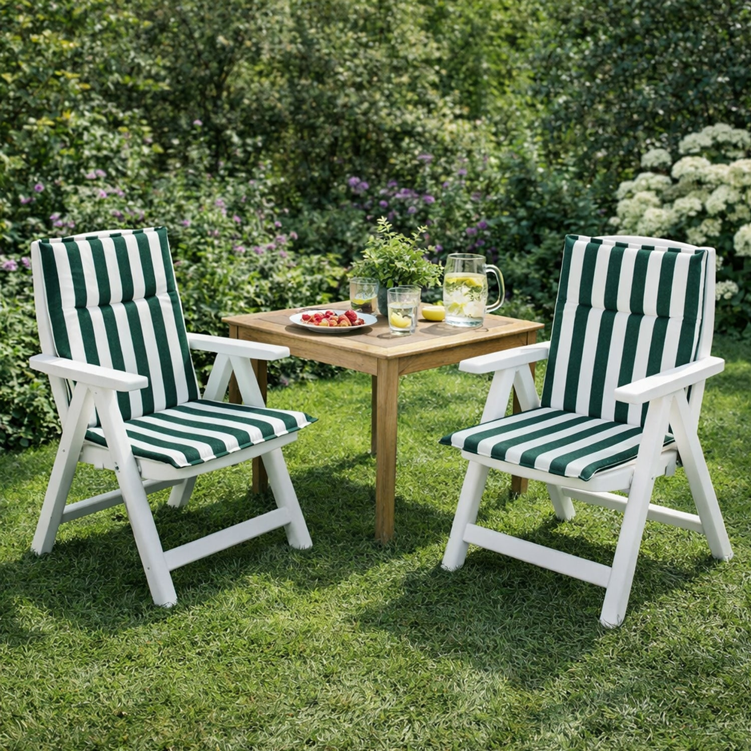 MILLYBO Gartenstuhlauflage – Sitzkissen für Gartenstühle & Balkonmöbel MIAMI - Grün mit Streifen