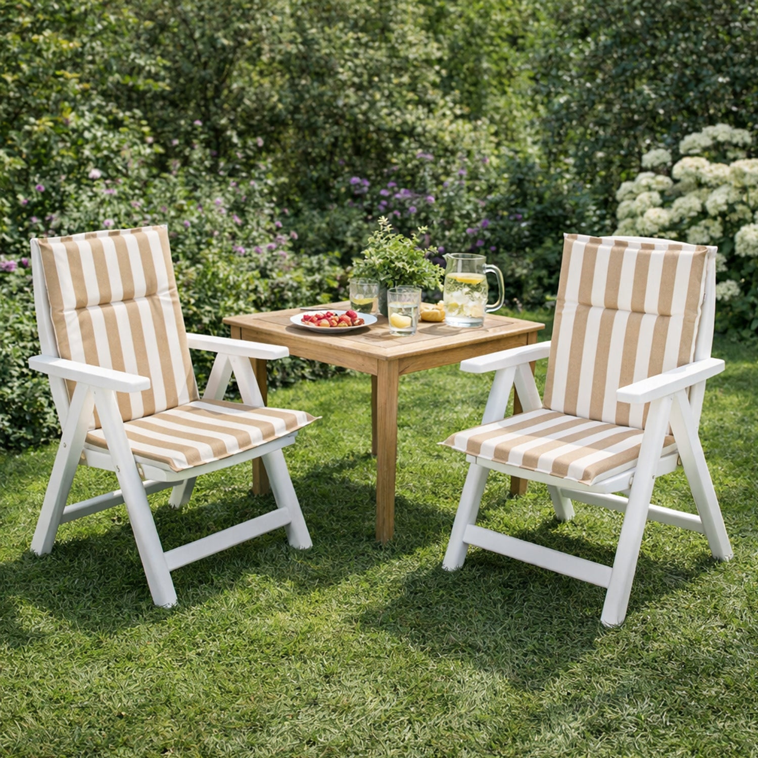 MILLYBO Gartenstuhlauflage – Sitzkissen für Gartenstühle & Balkonmöbel MIAMI - Ecru mit Streifen