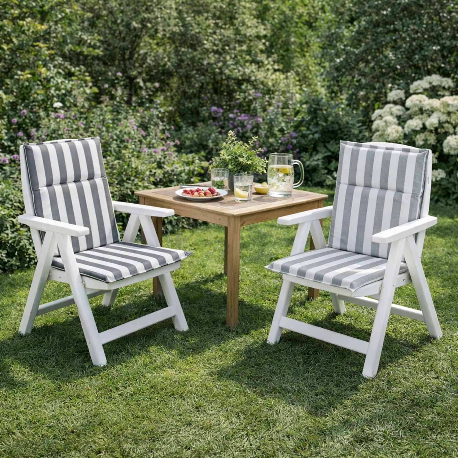 MILLYBO Gartenstuhlauflage – Sitzkissen für Gartenstühle & Balkonmöbel MIAMI - Hellgrau mit grauen Streifen