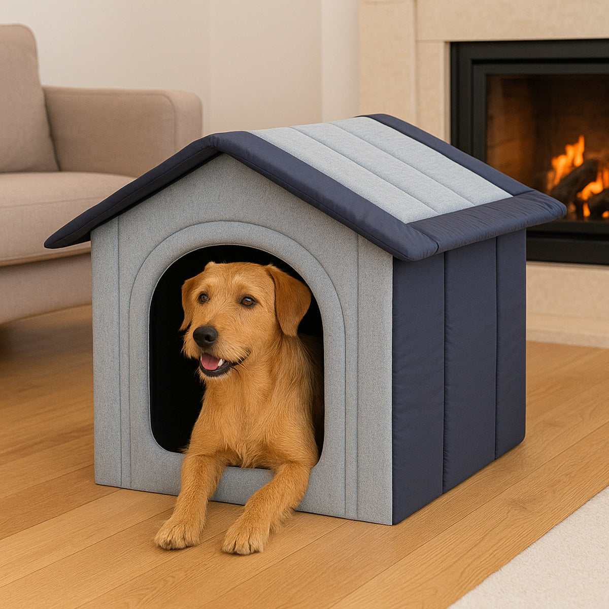 MILLYBO Textiles Hundehaus – Weiche Hundehöhle für maximalen Komfort  -  Ascheblau/Dunkelblau