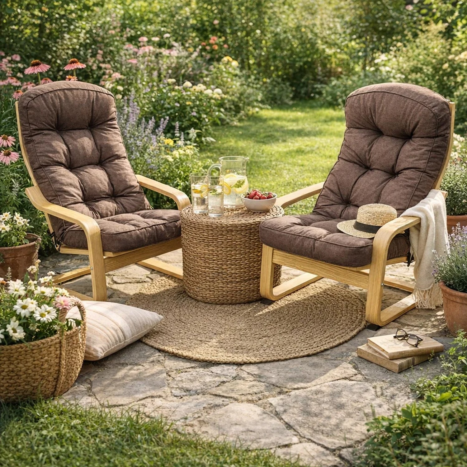 MILLYBO Gartenstuhlauflage – Sitzkissen für Gartenstühle & Balkonmöbel IKAR - Braun