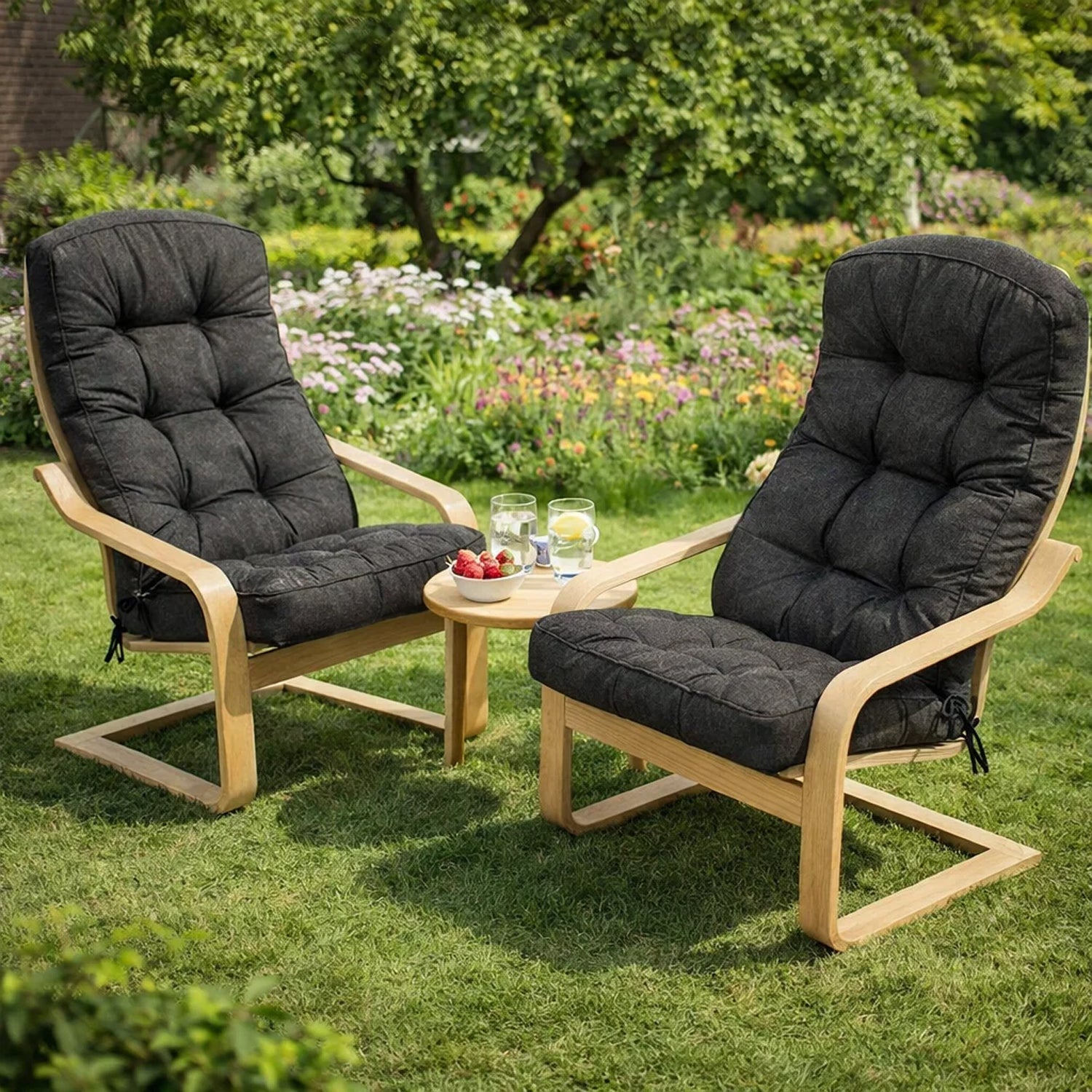 MILLYBO Gartenstuhlauflage – Sitzkissen für Gartenstühle & Balkonmöbel IKAR - Schwarz