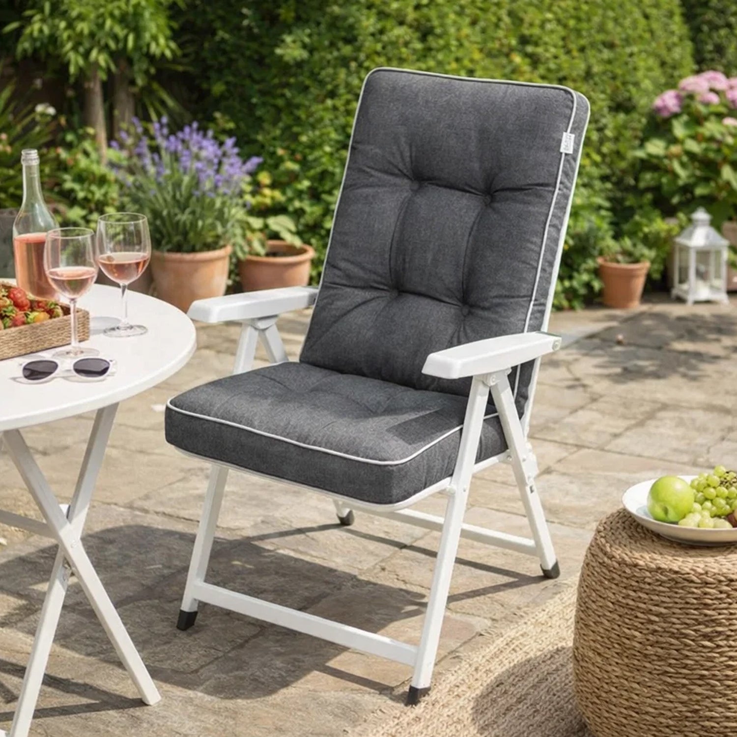 MILLYBO Gartenstuhlauflage – Sitzkissen für Gartenstühle & Balkonmöbel LENA aus Ökoleine - Graphit