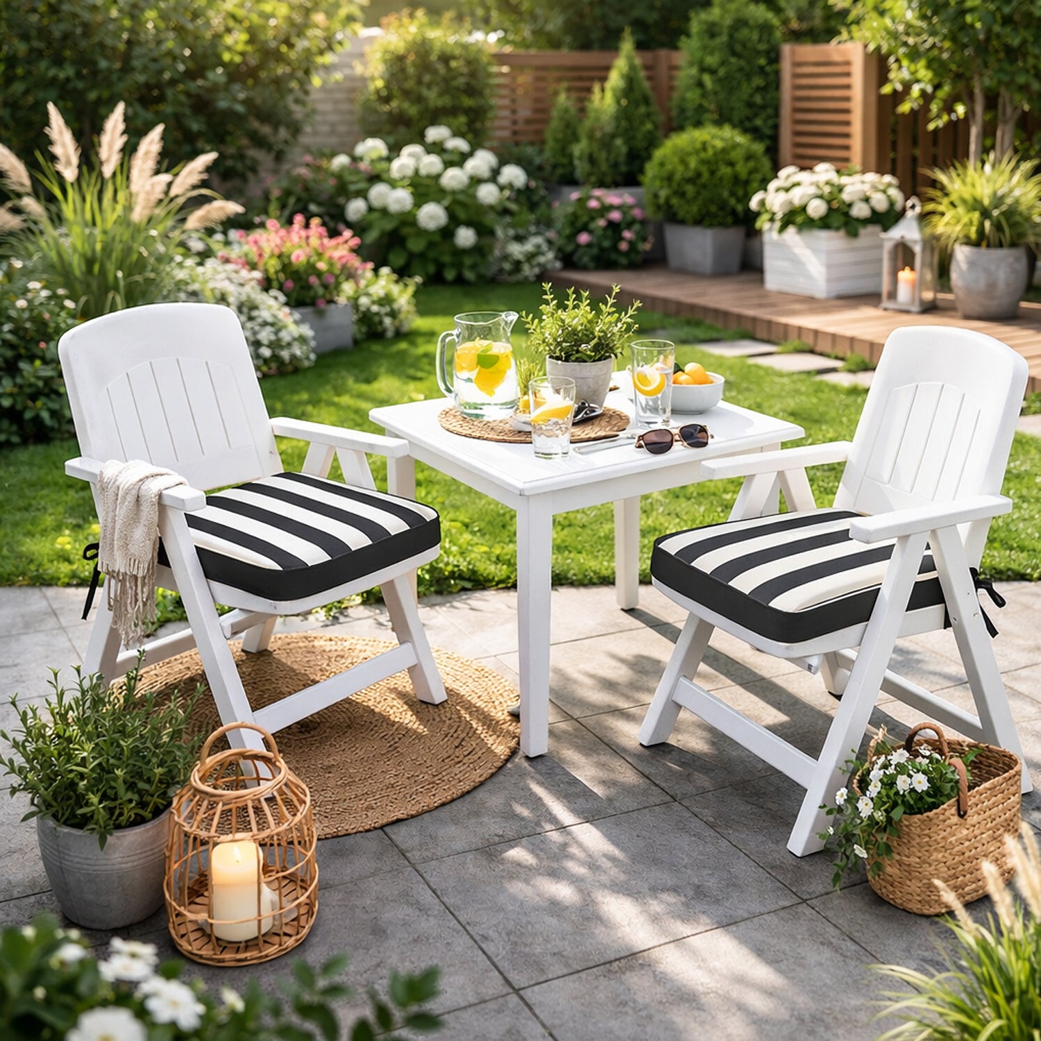 MILLYBO Gartenstuhlauflage – Sitzkissen für Gartenstühle & Balkonmöbel MASZA- Graphit mit Streifen