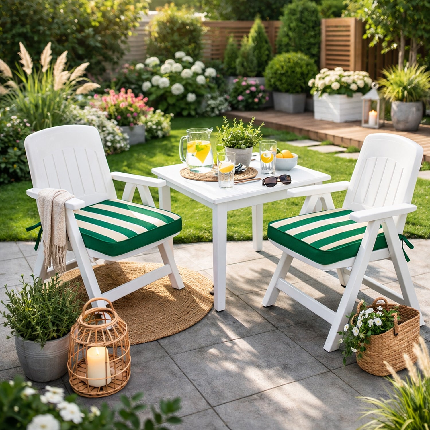 MILLYBO Gartenstuhlauflage – Sitzkissen für Gartenstühle & Balkonmöbel MASZA- Grün mit Streifen