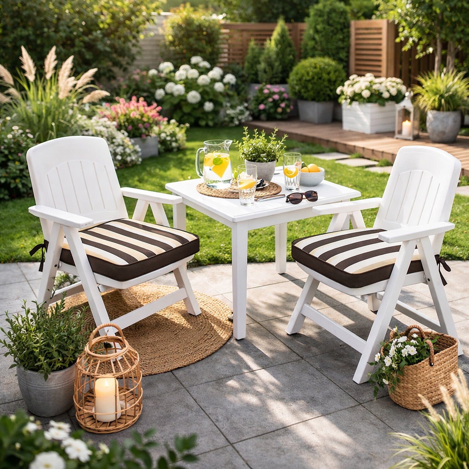 MILLYBO Gartenstuhlauflage – Sitzkissen für Gartenstühle & Balkonmöbel MASZA- Braun mit Streifen